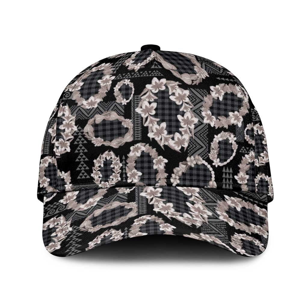 Hawaiian Leis Classic Cap Kakau Tattoos and Palaka Pastel Grayscale LT03 Universal Fit Black - Polynesian Pride