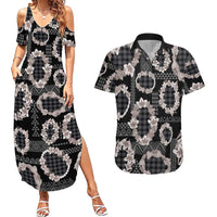 Hawaiian Leis Couples Matching Summer Maxi Dress and Hawaiian Shirt Kakau Tattoos and Palaka Pastel Grayscale LT03 Black - Polynesian Pride