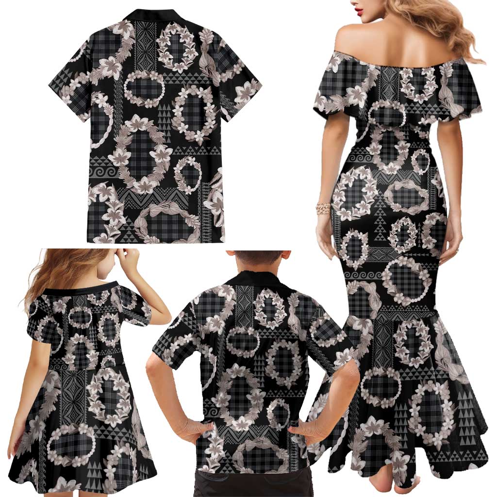 Hawaiian Leis Family Matching Mermaid Dress and Hawaiian Shirt Kakau Tattoos and Palaka Pastel Grayscale LT03 - Polynesian Pride