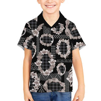 Hawaiian Leis Family Matching Short Sleeve Bodycon Dress and Hawaiian Shirt Kakau Tattoos and Palaka Pastel Grayscale LT03 Son's Shirt Black - Polynesian Pride