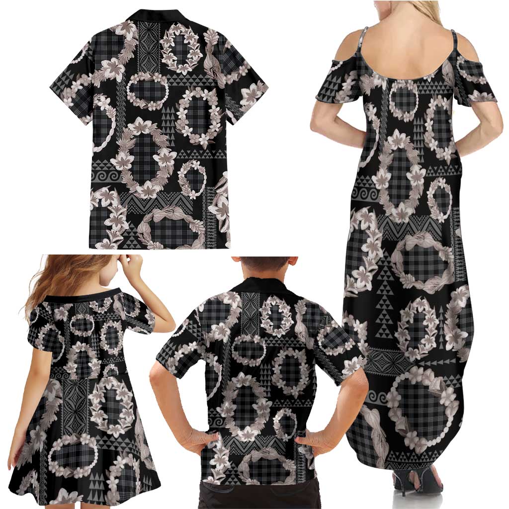 Hawaiian Leis Family Matching Summer Maxi Dress and Hawaiian Shirt Kakau Tattoos and Palaka Pastel Grayscale LT03 - Polynesian Pride