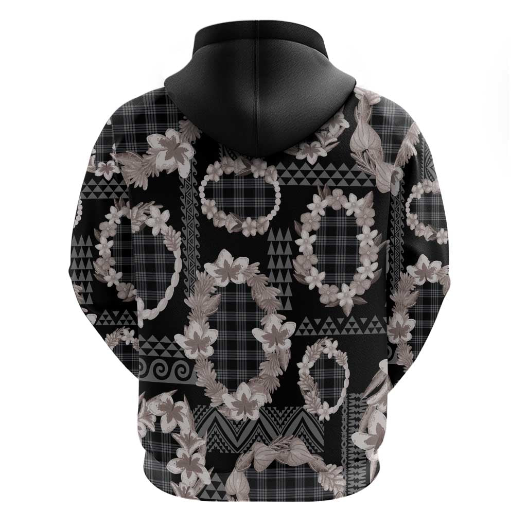 Hawaiian Leis Hoodie Kakau Tattoos and Palaka Pastel Grayscale