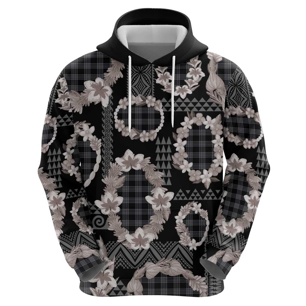 Hawaiian Leis Hoodie Kakau Tattoos and Palaka Pastel Grayscale