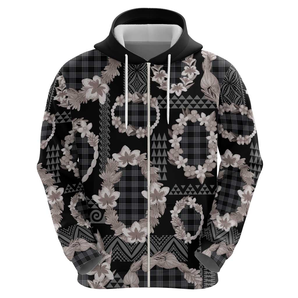 Hawaiian Leis Hoodie Kakau Tattoos and Palaka Pastel Grayscale