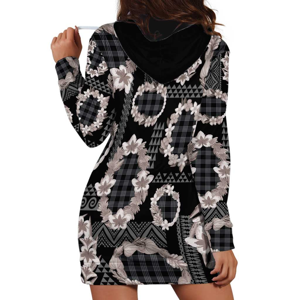 Hawaiian Leis Hoodie Dress Kakau Tattoos and Palaka Pastel Grayscale LT03 - Polynesian Pride