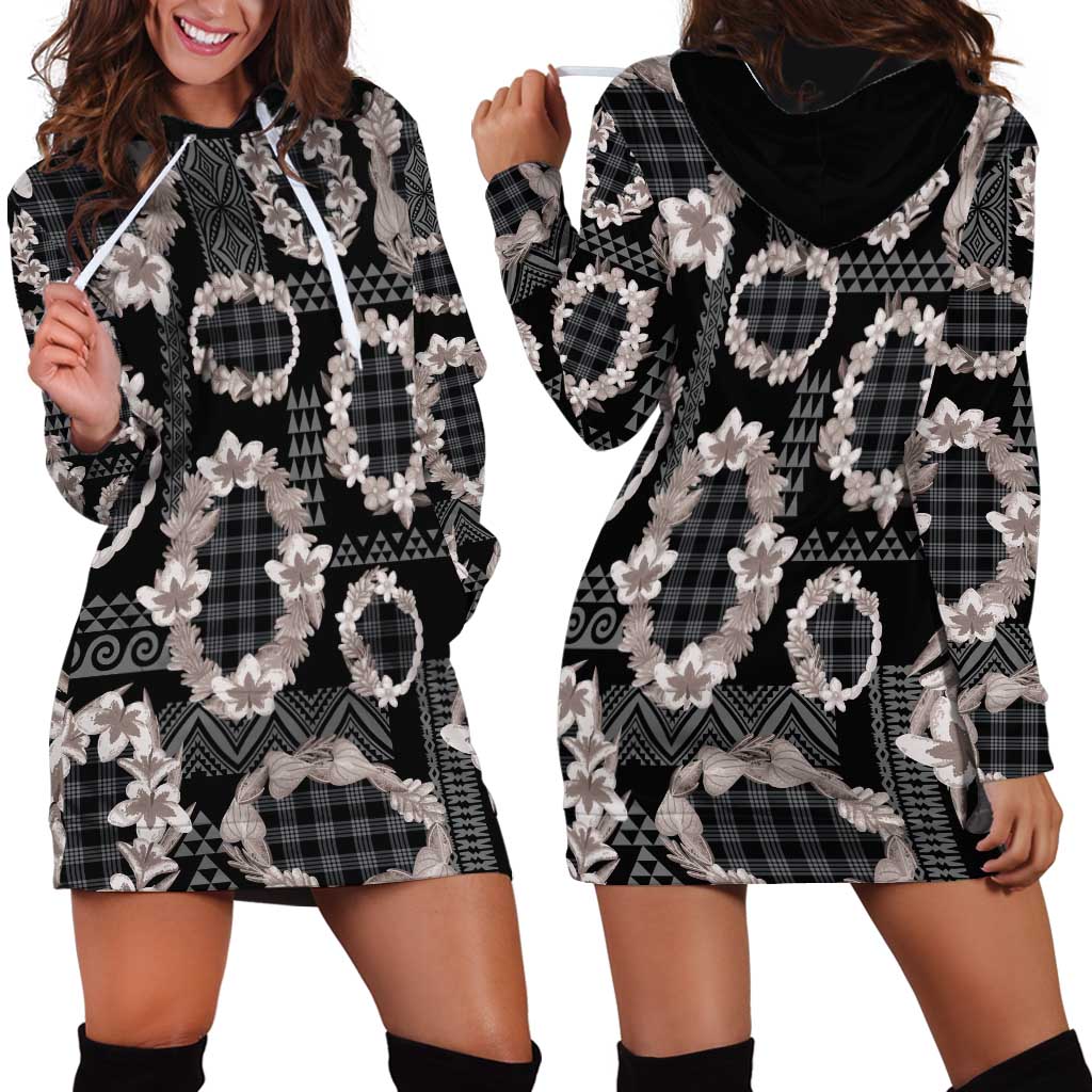 Hawaiian Leis Hoodie Dress Kakau Tattoos and Palaka Pastel Grayscale LT03 - Polynesian Pride