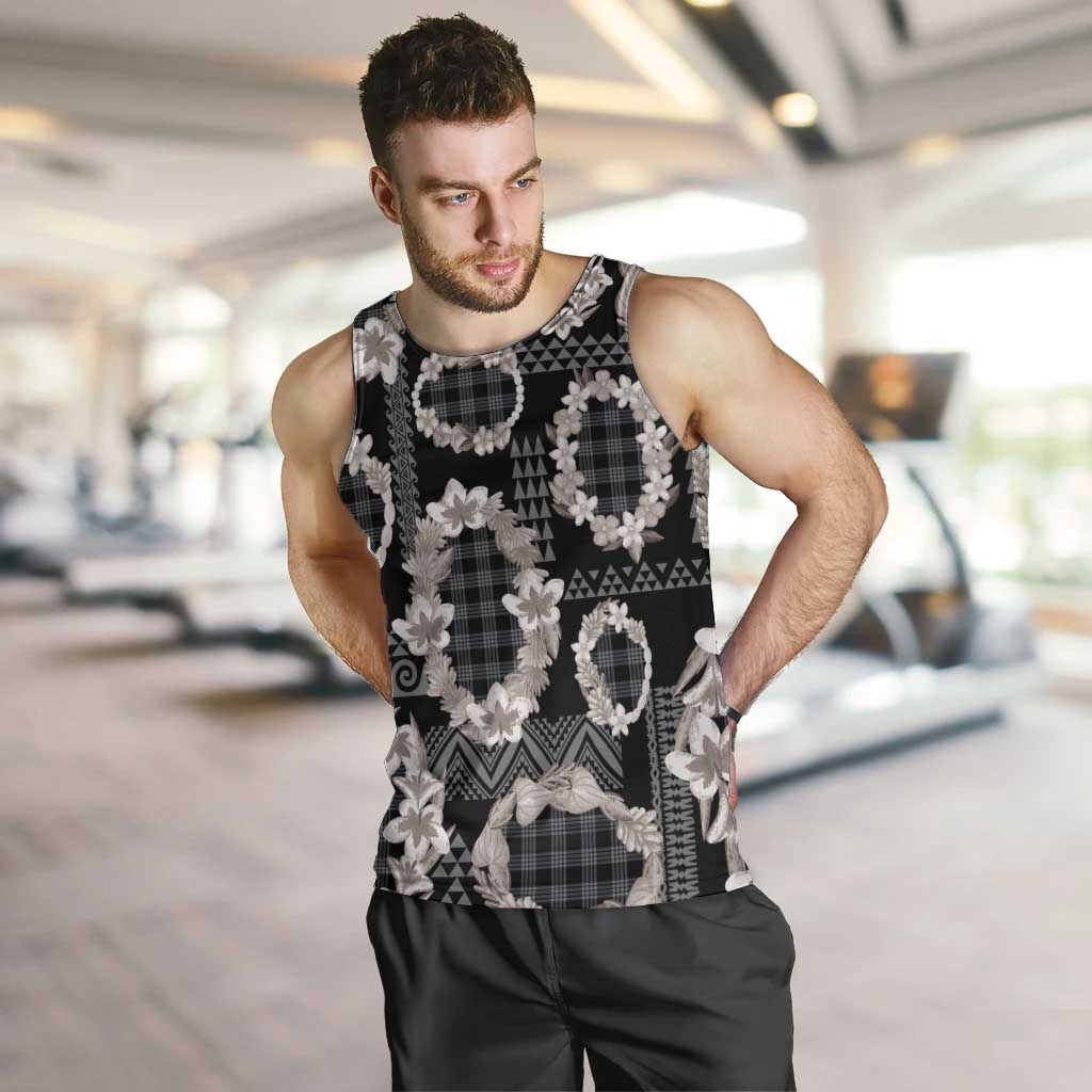 Hawaiian Leis Men Tank Top Kakau Tattoos and Palaka Pastel Grayscale LT03 Black - Polynesian Pride