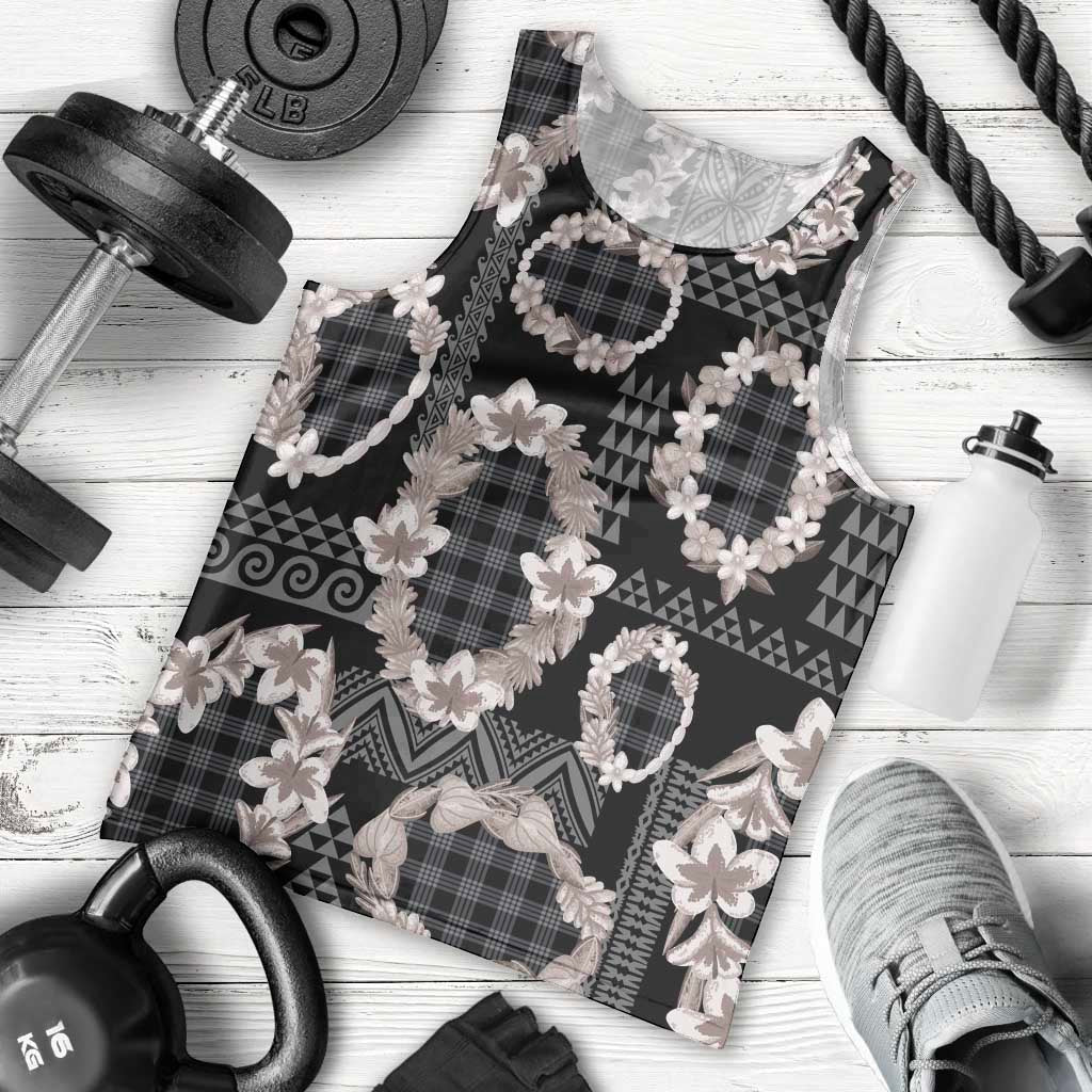 Hawaiian Leis Men Tank Top Kakau Tattoos and Palaka Pastel Grayscale LT03 - Polynesian Pride