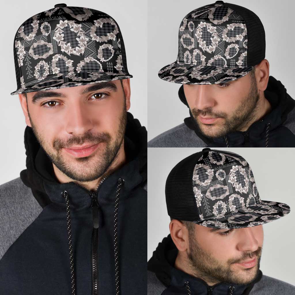 Hawaiian Leis Mesh Trucker Cap Kakau Tattoos and Palaka Pastel Grayscale LT03 - Polynesian Pride