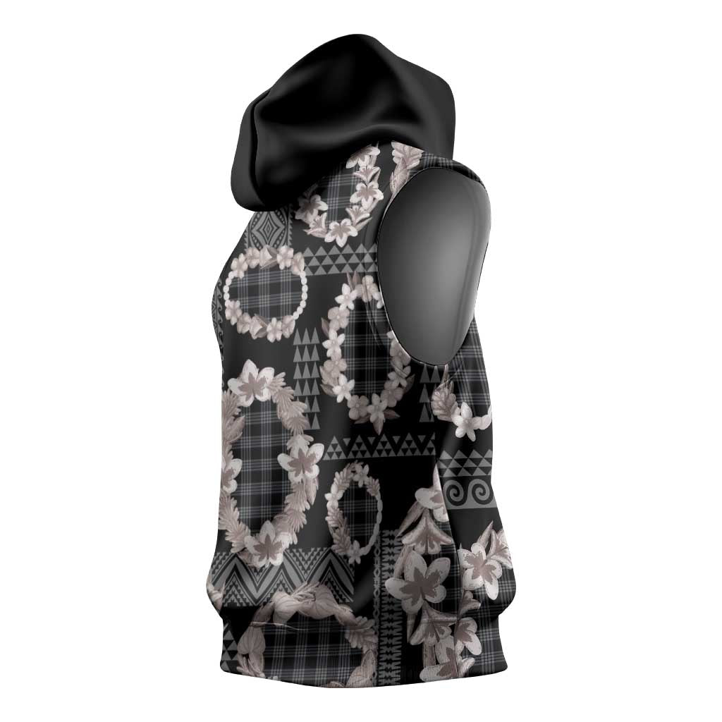 Hawaiian Leis Sleeveless Hoodie Kakau Tattoos and Palaka Pastel Grayscale LT03 - Polynesian Pride