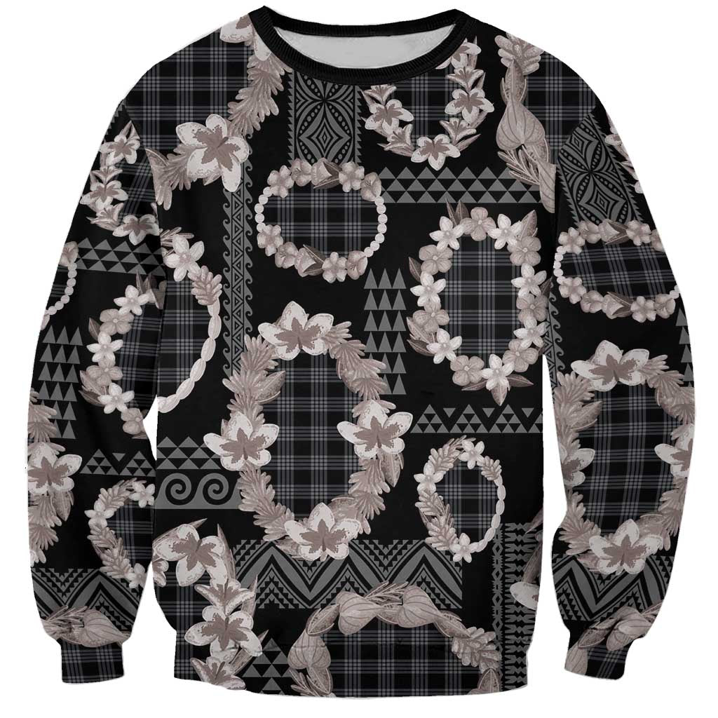Hawaiian Leis Sweatshirt Kakau Tattoos and Palaka Pastel Grayscale
