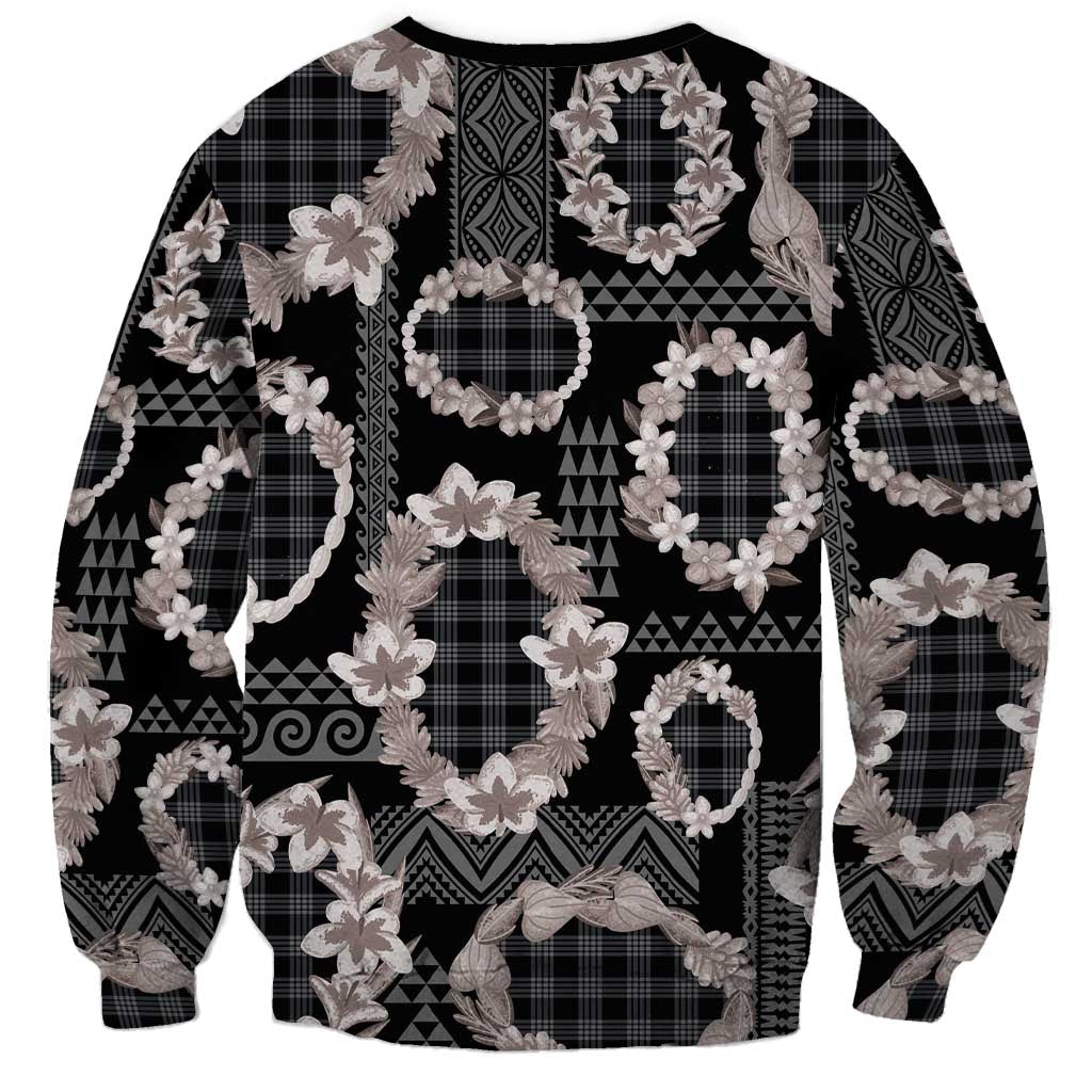 Hawaiian Leis Sweatshirt Kakau Tattoos and Palaka Pastel Grayscale