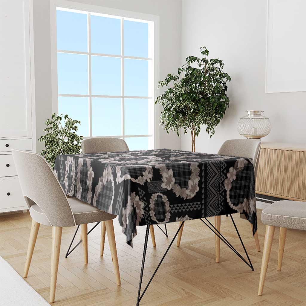 Hawaiian Leis Tablecloth Kakau Tattoos and Palaka Pastel Grayscale LT03 - Polynesian Pride