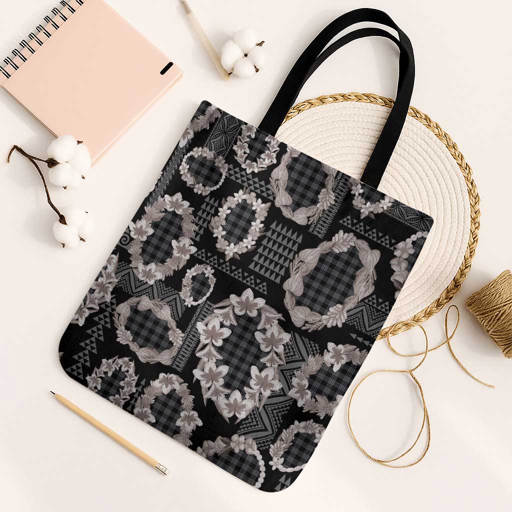 Hawaiian Leis Tote Bag Kakau Tattoos and Palaka Pastel Grayscale