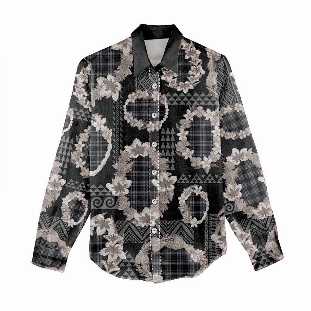 Hawaiian Leis Women Casual Shirt Kakau Tattoos and Palaka Pastel Grayscale LT03 - Polynesian Pride
