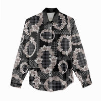 Hawaiian Leis Women Casual Shirt Kakau Tattoos and Palaka Pastel Grayscale LT03 - Polynesian Pride