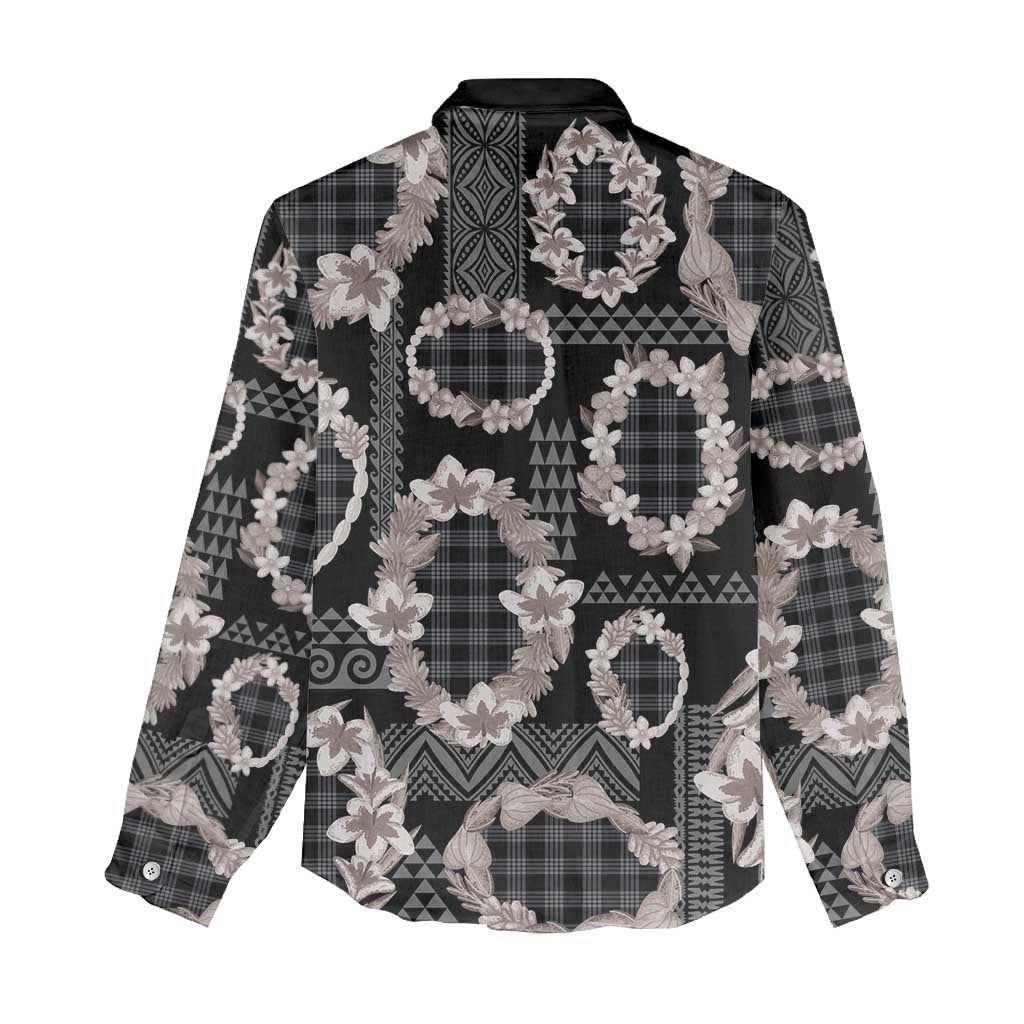 Hawaiian Leis Women Casual Shirt Kakau Tattoos and Palaka Pastel Grayscale LT03 - Polynesian Pride