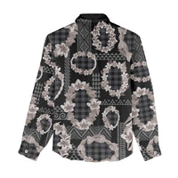 Hawaiian Leis Women Casual Shirt Kakau Tattoos and Palaka Pastel Grayscale LT03 - Polynesian Pride