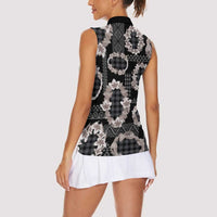Hawaiian Leis Women Sleeveless Polo Shirt Kakau Tattoos and Palaka Pastel Grayscale LT03 - Polynesian Pride