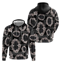 Hawaiian Leis Zip Hoodie Kakau Tattoos and Palaka Pastel Grayscale