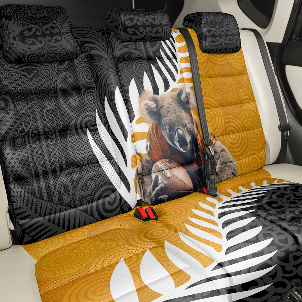 New Zealand and Australia Rugby Back Car Seat Cover Koala and Maori Warrior Together