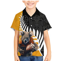 New Zealand and Australia Rugby Family Matching Mermaid Dress and Hawaiian Shirt Koala and Maori Warrior Together LT03 Son's Shirt Black - Polynesian Pride