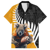 New Zealand and Australia Rugby Family Matching Puletasi and Hawaiian Shirt Koala and Maori Warrior Together LT03 Dad's Shirt - Short Sleeve Black - Polynesian Pride