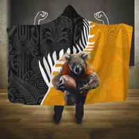 New Zealand and Australia Rugby Hooded Blanket Koala and Maori Warrior Together