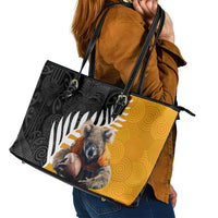 New Zealand and Australia Rugby Leather Tote Bag Koala and Maori Warrior Together LT03 - Polynesian Pride