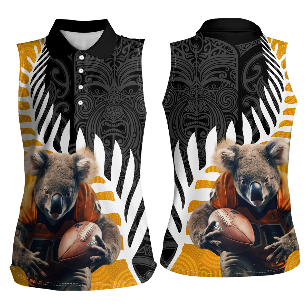 New Zealand and Australia Rugby Women Sleeveless Polo Shirt Koala and Maori Warrior Together