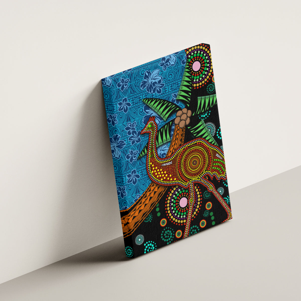 Fiji and Australia Canvas Wall Art Palm Tree and Abogirinal Emu