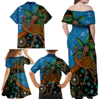 Fiji and Australia Family Matching Off Shoulder Maxi Dress and Hawaiian Shirt Palm Tree and Abogirinal Emu