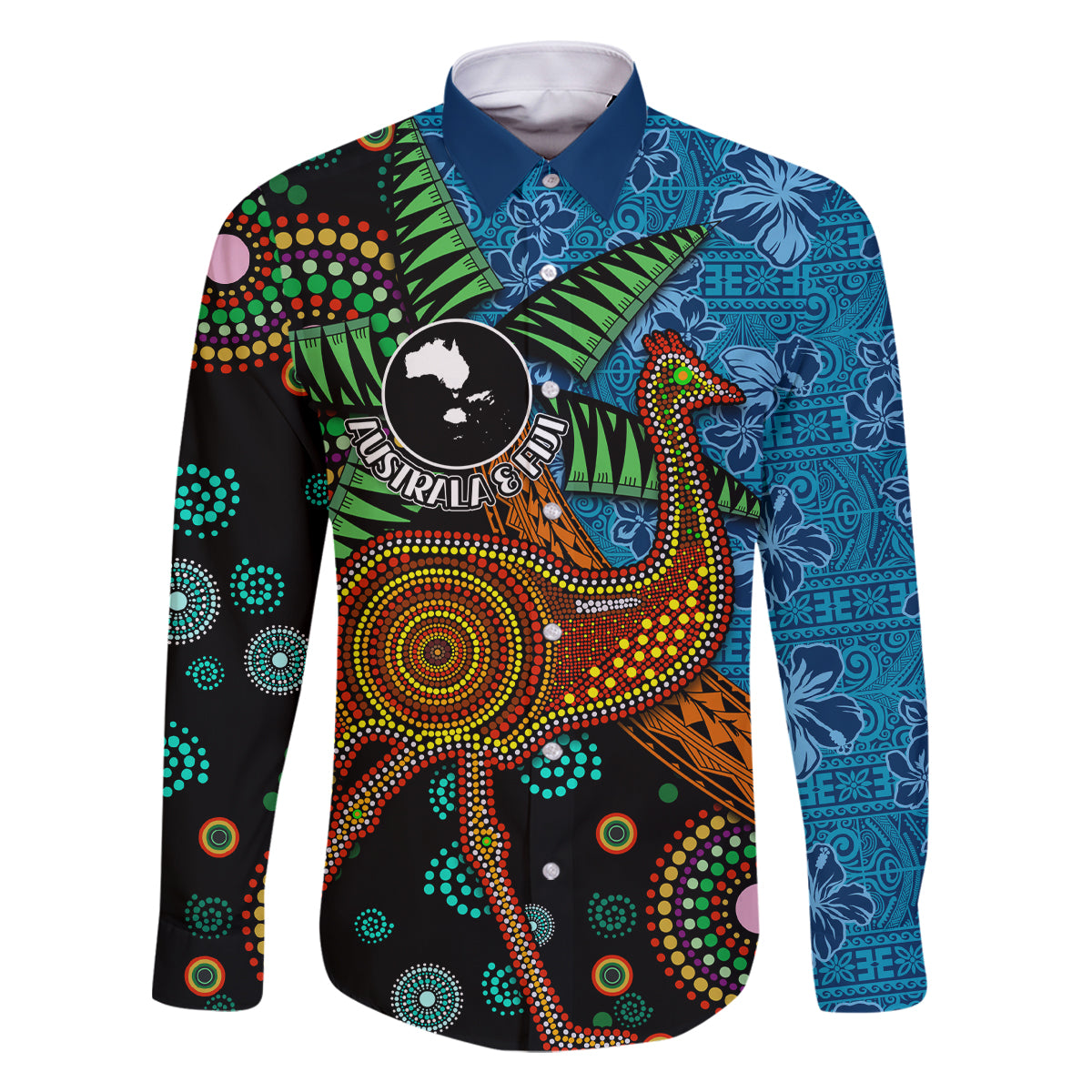 Fiji and Australia Family Matching Off Shoulder Short Dress and Hawaiian Shirt Palm Tree and Abogirinal Emu