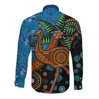 Fiji and Australia Long Sleeve Button Shirt Palm Tree and Abogirinal Emu
