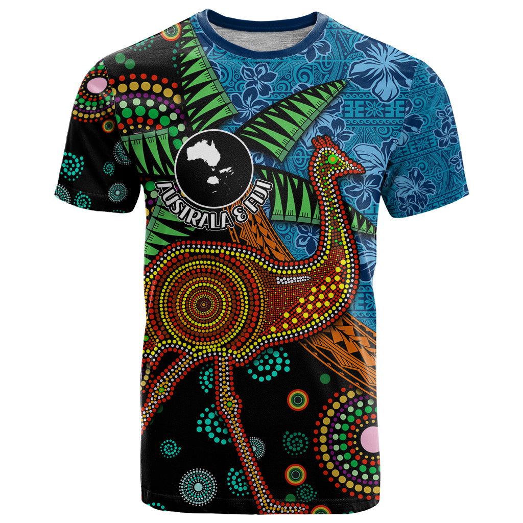Fiji and Australia T Shirt Palm Tree and Abogirinal Emu