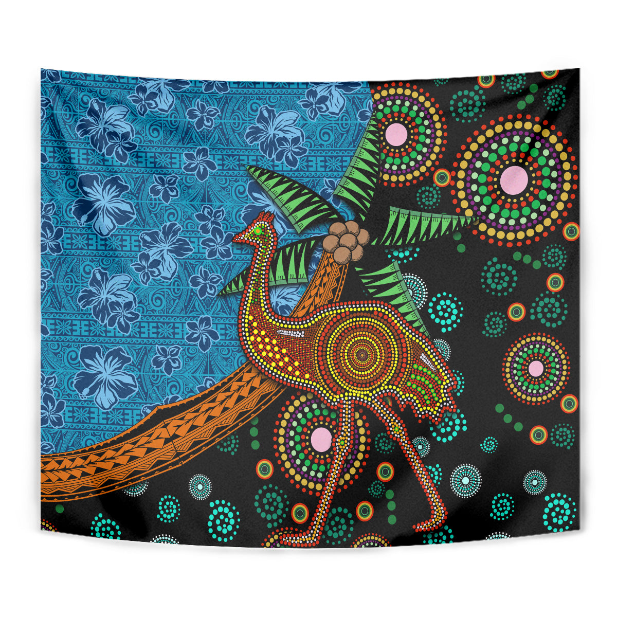 Fiji and Australia Tapestry Palm Tree and Abogirinal Emu
