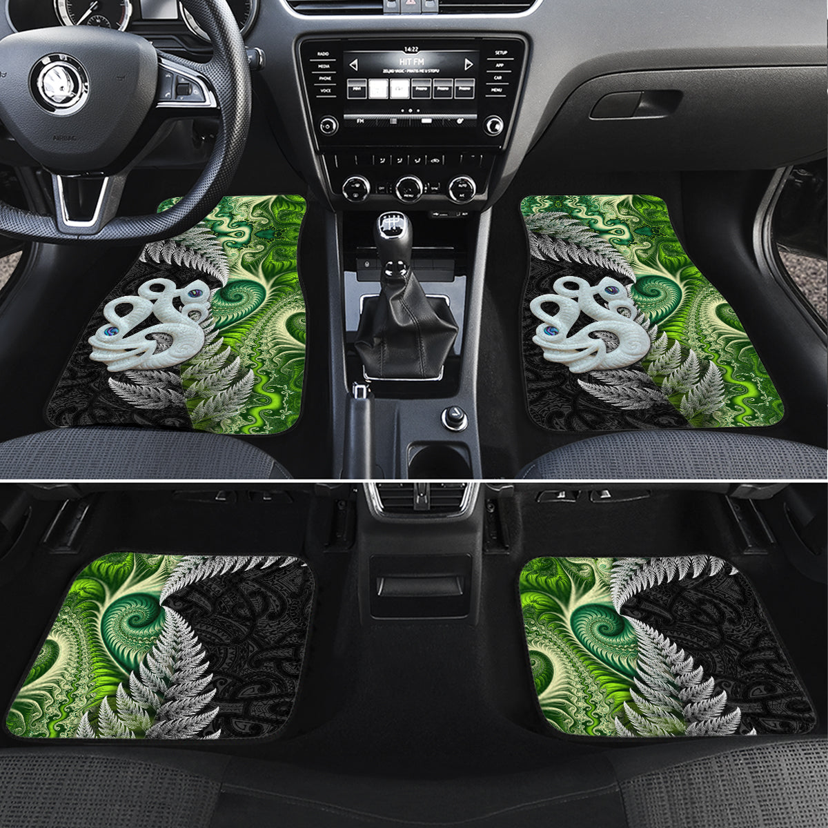 New Zealand Koru Natural Car Mats Manaia and Silver Fern Maori Pattern