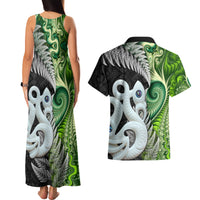 New Zealand Koru Natural Couples Matching Tank Maxi Dress and Hawaiian Shirt Manaia and Silver Fern Maori Pattern LT03 - Polynesian Pride