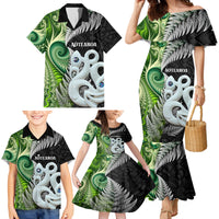 New Zealand Koru Natural Family Matching Mermaid Dress and Hawaiian Shirt Manaia and Silver Fern Maori Pattern LT03 - Polynesian Pride