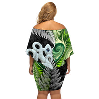 New Zealand Koru Natural Family Matching Off Shoulder Short Dress and Hawaiian Shirt Manaia and Silver Fern Maori Pattern LT03 - Polynesian Pride
