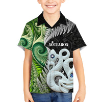 New Zealand Koru Natural Family Matching Puletasi and Hawaiian Shirt Manaia and Silver Fern Maori Pattern LT03 Son's Shirt Black - Polynesian Pride