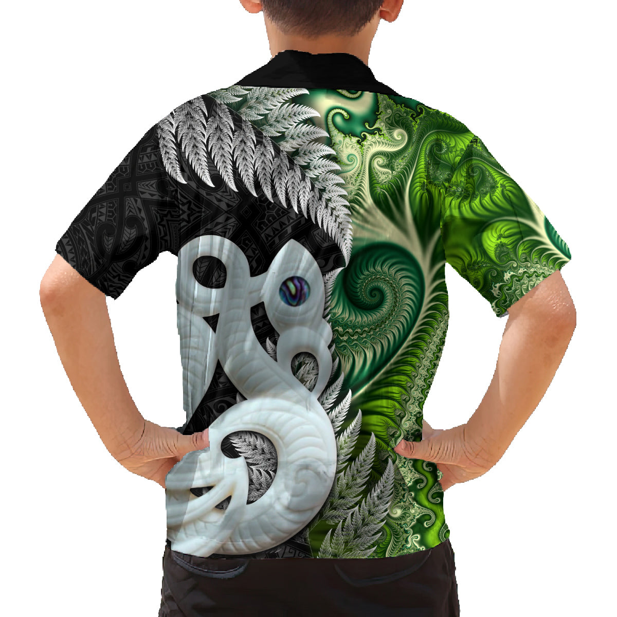New Zealand Koru Natural Family Matching Summer Maxi Dress and Hawaiian Shirt Manaia and Silver Fern Maori Pattern LT03 - Polynesian Pride