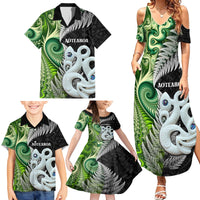 New Zealand Koru Natural Family Matching Summer Maxi Dress and Hawaiian Shirt Manaia and Silver Fern Maori Pattern LT03 - Polynesian Pride