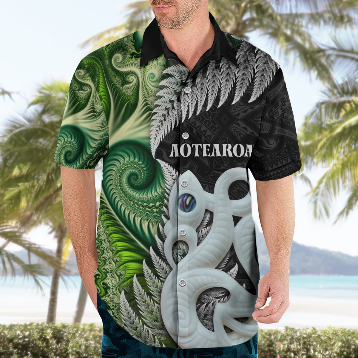 New Zealand Koru Natural Hawaiian Shirt Manaia and Silver Fern Maori Pattern LT03 - Polynesian Pride
