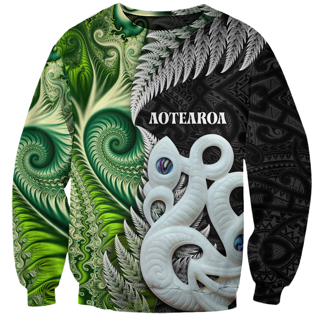 New Zealand Koru Natural Sweatshirt Manaia and Silver Fern Maori Pattern LT03 Unisex Black - Polynesian Pride