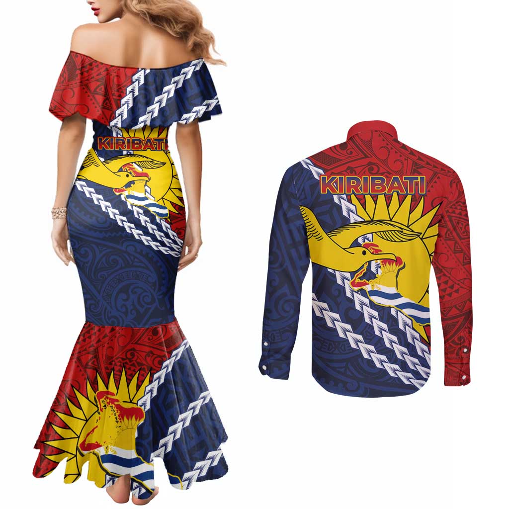Kiribati Independence Day Couples Matching Mermaid Dress and Long Sleeve Button Shirt Polynesian and Melanesian Art Tattoo LT03 - Polynesian Pride