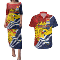 Kiribati Independence Day Couples Matching Puletasi and Hawaiian Shirt Polynesian and Melanesian Art Tattoo LT03 Red - Polynesian Pride