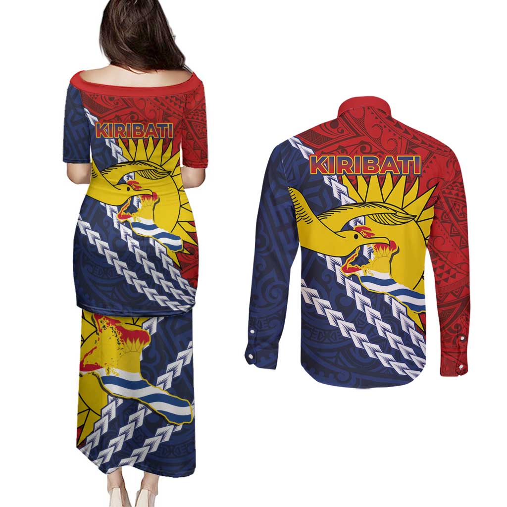 Kiribati Independence Day Couples Matching Puletasi and Long Sleeve Button Shirt Polynesian and Melanesian Art Tattoo LT03 - Polynesian Pride