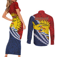Kiribati Independence Day Couples Matching Short Sleeve Bodycon Dress and Long Sleeve Button Shirt Polynesian and Melanesian Art Tattoo LT03 - Polynesian Pride