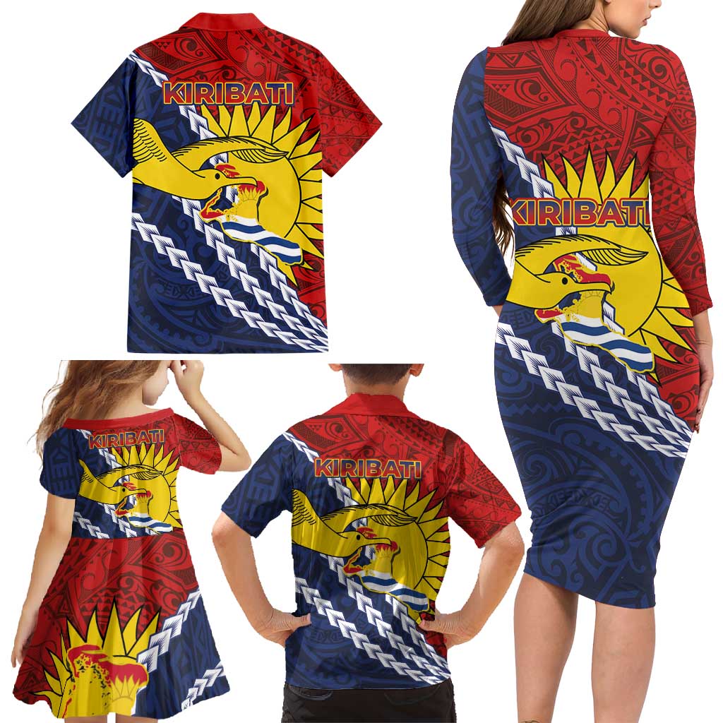 Kiribati Independence Day Family Matching Long Sleeve Bodycon Dress and Hawaiian Shirt Polynesian and Melanesian Art Tattoo LT03 - Polynesian Pride